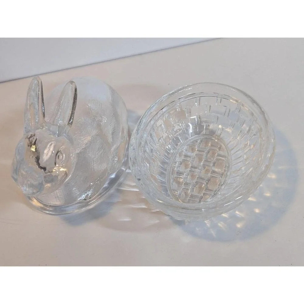 Vintage Clear Bunny on‎ Nest Candy Dish